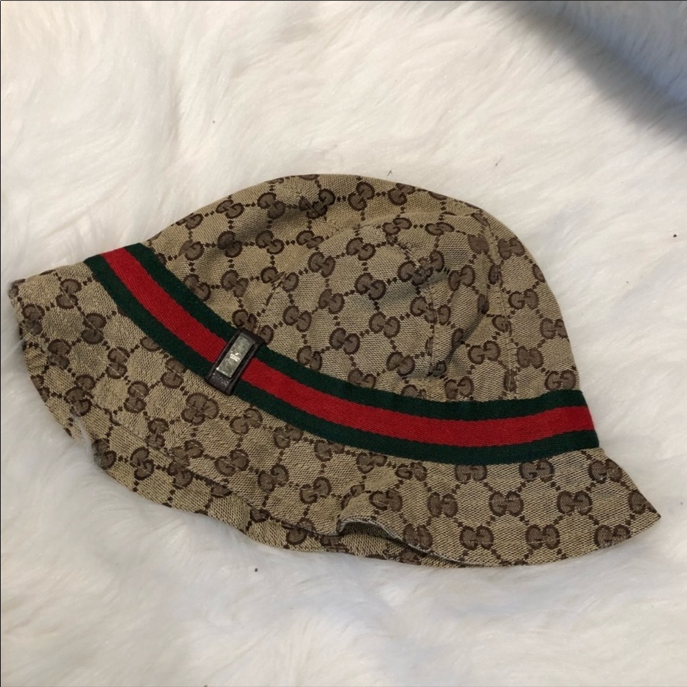 Kids GG supreme canvas bucket hat w/ web hat band